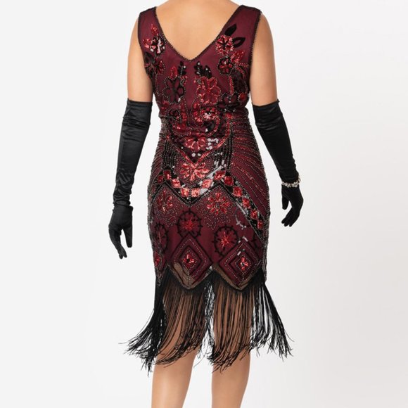 Unique Vintage Black and Red Sequin and Beaded Flapper Dress Size M - Picture 3 of 3